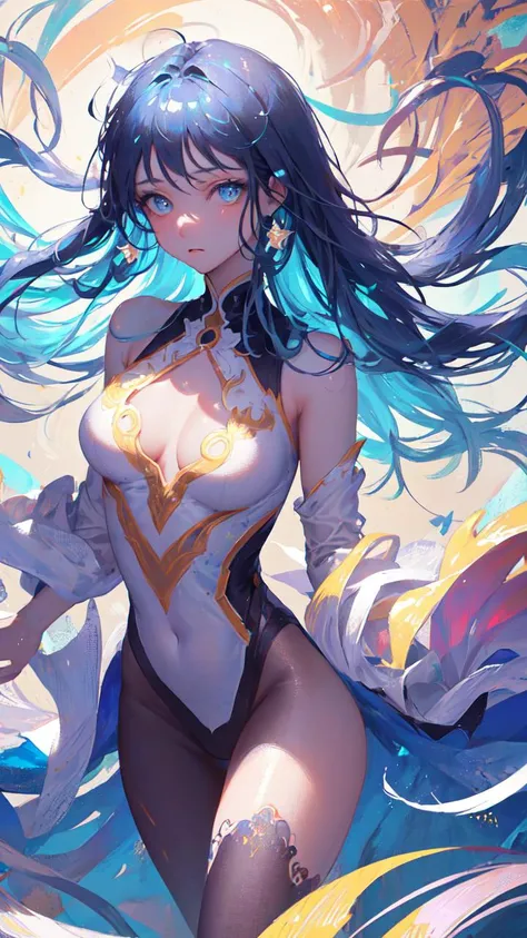 (masterpiece), (best quality), (ultra detailed),(disheveled hair),(illustration), (1girl), (Fashionable clothing), standing,Fashion model,looking at viewer, (interview), (simple background),beautifuldetailedeyes,delicate beautiful face,Floating,(high saturation),(colorful splashes),colorful bubble,(shining),focus on face,