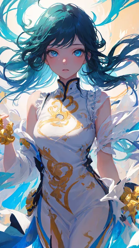 (masterpiece), (best quality), (ultra detailed),(disheveled hair),(illustration), (1girl), (Fashionable clothing), standing,Fashion model,looking at viewer, (interview), (simple background),beautifuldetailedeyes,delicate beautiful face,Floating,(high saturation),(colorful splashes),colorful bubble,(shining),focus on face,