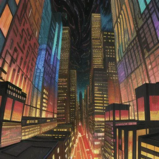 expressionist A distorted cityscape with buildings twisted into grotesque forms, as if the very fabric of reality was unraveling in a swirl of turbulent colors and chaotic brushstrokes. . raw, emotional, dynamic, distortion for emotional effect, vibrant, use of unusual colors, detailed