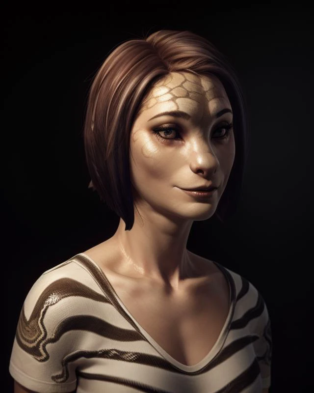 <lora:CouWagner_v21:0.7>, 1girl, striped shirt, short hair, snake, portrait, realistic,