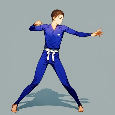score_9_up score_8_up score_7_up, source_anime, source_anime, rating_safe,
1boy, adult, blue kimono, long sleeves, baggy clothes, loose clothes, judo, karate, brown hair, muscular, manly, barefoot,
from the side,
flat background, no background, simple background,
realistic, detailed,