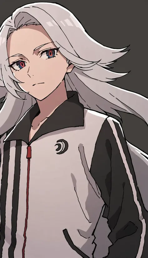 score_9, score_8_up, score_7_up, score_6_up, score_5_up, score_4_up, source_anime, simple background, 1boy, tanizaki yoshiya, white hair, long hair, multicolored eyes, red eyes, blue eyes, from side, running, white jacket, looking at viewer, <lora:Tanizaki_Yoshiya:0.9>,