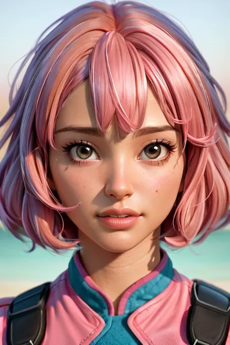 (ultra realistic),Photo, high quality, portrait of a African teenage girl Ahegao, wavy hair, fitted pink tank top
view from above, detailed eyes,