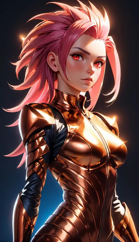(best quality:1.3),masterpiece,beautiful detailed glow,textile shading,absurdres,highres,dynamic lighting,
intricate detailed,beautiful eyes,
(1girl, solo:1.5),(full body),Mohawk, rose-gold hair, ruby eyes, daring, leather pantsuit,
(backlighting),(face lighting),(looking of viewer),
(Winter)