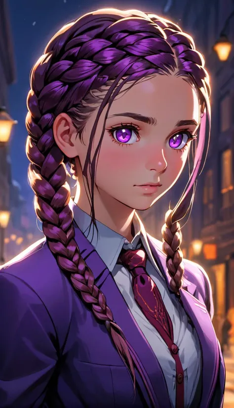 (best quality:1.3),masterpiece,beautiful detailed glow,textile shading,absurdres,highres,dynamic lighting,
intricate detailed,beautiful eyes,
(1girl, solo:1.5),(pov),Braids, aubergine hair, amethyst eyes, intellectual, tailored blazer,
(backlighting),(face lighting),(looking of viewer),
(Winter)