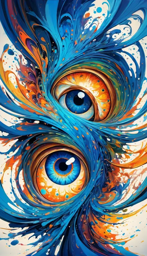 (best quality:1.3), masterpiece, absurdres, highres, dynamic lighting, intricate detailed, beautiful eyes, 1other, (Psychedelic Blue color:1.1) , (Merge colors in a fusion of dynamic energy, with swirling blends, splatters, and unexpected interactions that result in a composition full of movement and vitality:1.2)
