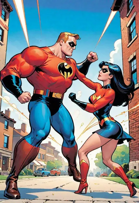 comic, comic style {Pow! Pow! Pow!, Pow! Pow! Pow!, Mr. Incredible, Incredible, Incredible, punching his daughter's boyfriend, Pow! Pow! Pow!, Pow! Pow! Pow! Pow! Pow!, Incredible, Incredible, Mr. Incredible, Incredible, Incredible, punching his daughter's boyfriend, Pow! Pow! Pow! Pow! Pow!}, ((graphic illustration, comic art, graphic novel art, concept art, digital artwork, illustrative, painterly, matte painting, illustration)), best quality, masterpiece, (highly detailed, ultra-detailed, intricate details), absurdres, unreal engine, octane rendering, Anti-Aliasing, sharp focus, vivid, vibrant,