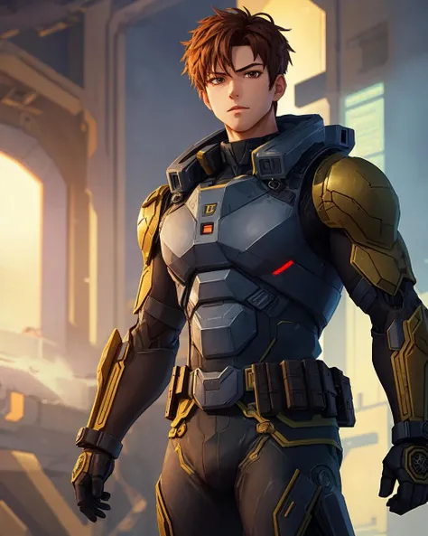 best quality,masterpiece,highly detailed,ultra-detailed, 1boy ,<lora:neg4all_bdsqlsz_V3.5:-1> <lora:cyborg_last:2>upper body, military uniform,