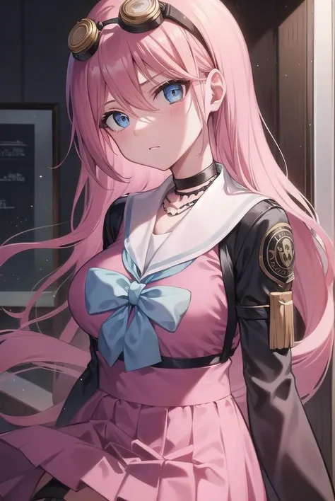 miuiruma, <lyco:miuiruma-lyco-nochekaiser:1>,
miu iruma, ahoge, pink hair, blue eyes, goggles, goggles on head, long hair,
BREAK bow, choker, fingerless gloves, gloves, pink shirt, school uniform, serafuku, shirt, skirt, uniform,
BREAK looking at viewer,
BREAK indoors, classroom
BREAK <lyco:GoodHands-beta2:1>, (masterpiece:1.2), best quality, high resolution, unity 8k wallpaper, (illustration:0.8), (beautiful detailed eyes:1.6), extremely detailed face, perfect lighting, extremely detailed CG, (perfect hands, perfect anatomy),