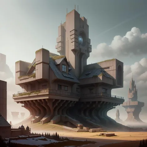 <lora:BrutalistTech-20:0.8>,brutaltech,house, (fantasy:1.7), wooden