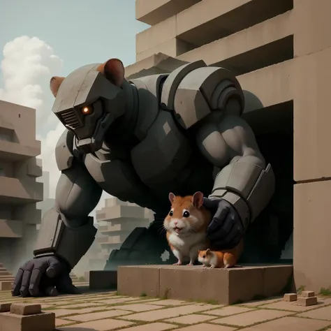 <lora:BrutalistTech-20:1>,brutaltech, golem, hamster, cement