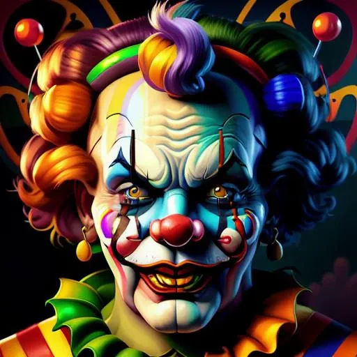 psychedelic clown battle <lora:psychedelic_portrait:.5> Topnotch Artstyle  <lora:Psychedelic Rooms - [Trigger Words are Topnotch Artstyle] - LoRA:1>  by artgerm