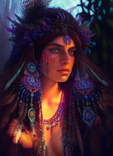 an extremely psychedelic portrait of shaman, surreal, lsd, face, detailed, intricate, elegant, lithe, highly detailed, digital painting, artstation, concept art, smooth, sharp focus, illustration