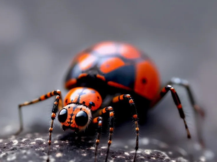 Imagine a spider with round, red and black spots on its back, just like a ladybug. Its eight spindly legs are tucked neatly under its body as it sits in the center of its web. Its beady eyes seem to follow your every move as you approach, almost as if it's trying to mimic the appearance of a harmless ladybug. But don't be fooled by its cute appearance - this spider is a skilled hunter and won't hesitate to catch its next meal. As you draw this spider, pay attention to the details of its spots and legs, and try to capture its sly and cunning personality.