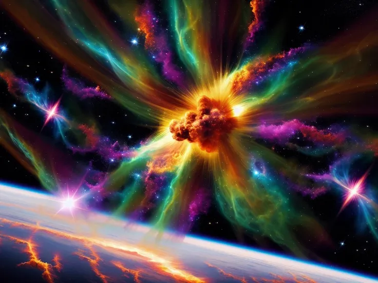 super nova explosion in space, vibrant