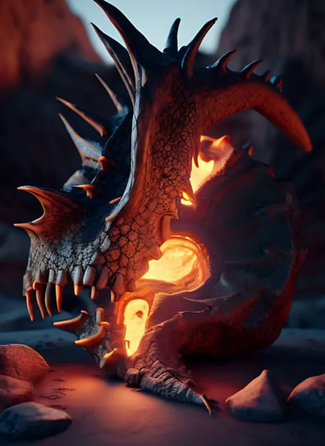 dragon skull fossil, ultrarealistic, 8k, unreal engine 5, octane render