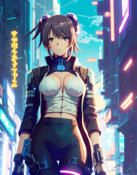 (anime:1.3) key visual model style portrait concept art of Curvy female Cyberpunk android , ((perfect face) ((perfect hand)) action pose in futuristic city with glowing runes, cinematic lighting, cinematic composition, trending pixiv fanbo, makoto shinkai genshin impact studio ghibli jamie wyeth greg rutkowski chiho aoshima, flat shading, cell shading