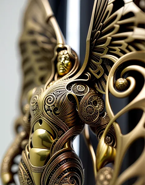 bronze age fractal warped hollow recursive god statue and hypercubes+ metallic wing hyperrealistic macro photo by Wlop and Zdzislaw Beksinski smooth liquid details and fine filigree