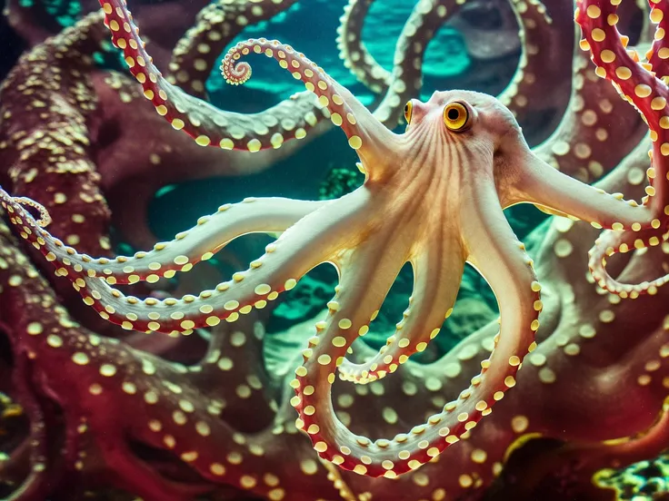 (extremely detailed Flickr 8k wallpaper), an underwater huge octopus ,masterpiece, best quality, ultra-detailed, best shadow, High contrast, illuminated, low angled,intricate