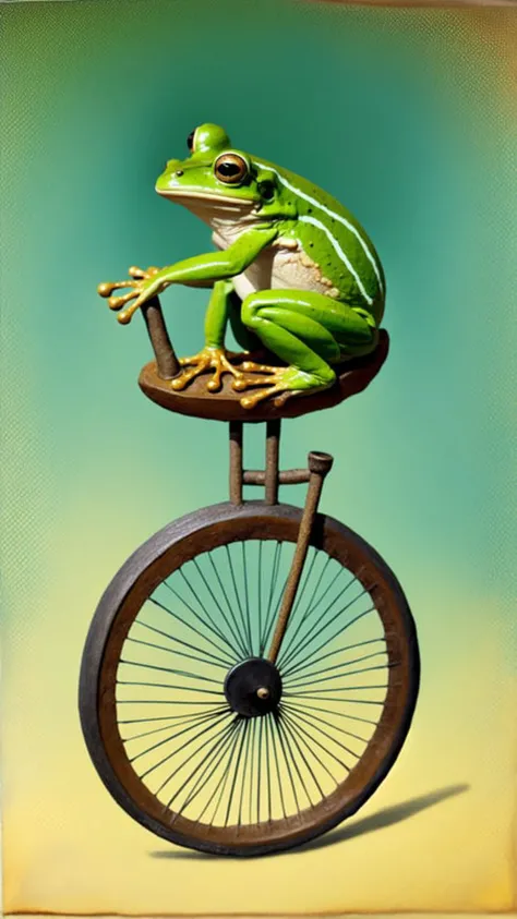 a frog riding a unicycle, masterpiece, best quality, intricate detail, absurdres, chromatic aberration, depth of field, soft lighting, tone mapped, highly detailed, artstation, concept art, smooth, sharp focus, dramatic lighting, highly detailed artwork, cinematic, hyper realistic painting, trending on Artstation, 8K, incredible shadows, realistic, (highly detailed background:1.0)