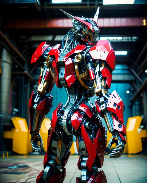 bashful_pink color,  dark mood,
Full body shot , 1giant evangelion, back view, dynamic angle,
(fighting stance, dynamic pose:1.4), cyber  , robotic(fighter:1.2), brutal armor, heavy metal design, huge robot_wings, lazer blade, rusty,
scattered scraps, sparkle, glowing, 
(subdivision, angular design, carbon-fiber, high-tech, pistons, robotic frame, metal joints, rubber cables, metal bolts, industrial, structures),
in a futuristic warzone, hyper-detailed portrayal of a Mech, formidable,
red color,
depth of field, wide angle, golden ratio, leading lines ,best quality, masterpiece, extremely detailed, cinematic, hyperrealistic, illustration, absurdres, octane render, rich textures, accurate anatomy, perfect hands, perfect feet, complete fingers, proper number of limbs,  polished,  intricately detailed,
<lora:FINAL  Robort:0.3>,  <lora:add_detail:0.6>,  <lora:nijiMecha:0.3>,  <lora:epiNoiseoffset_v2:1>, <lora:mecha(mjstyle):0.25> <lora:A-Mecha-REN[color_theme,mecha musume, mechanical parts, robot joints,headgear,full armor]:0.6>,