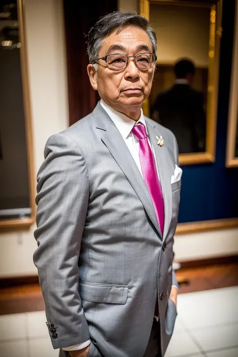 best quality, ultra high res, (photorealistic:1.4),(Grey suit:1.2),masterpiece, blurry background,1boy,standing ,(looking at viewer), <lora:zengjiang:1>