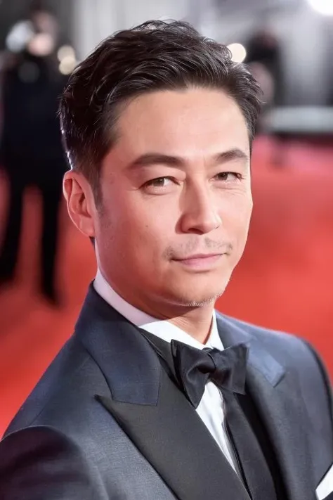 a men as a movie star, (portrait:1.2), (half body:1.2),(face focus:1), modelshoot style, (extremely detailed CG unity 8k wallpaper), Intricate, High Detail, Sharp focus, dramatic,photorealistic painting art by midjourney and greg rutkowski , ((movie premiere gala)), ((standing on the red carpet)), ((paparazzi in the background)), (looking at viewer), (detailed pupils:1.2), (elegant suit:1.3) <lora:zengjiang:1>