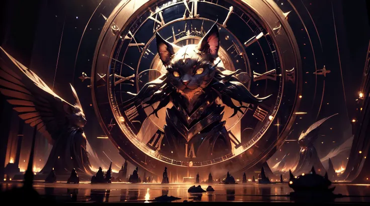 (masterpiece, best quality, fullscreen), [(full body:0.1)::0.1] (photo of a small [Haunting::0.5] [magical being:creature:0.2]:1.3), (Baroque Feline body with Angular head and with one Four-Fingered Hands:1.2) , (__properties/textures/Shiny Textures__ skin:1.4), (Haunting:0), (Graceful Collarbone:0.5), (Elongated Ears Serrated Jaw Six-Fingered Hands Seraph Wings:1.3), (looking at the viewer:1.3), (Hands clenching into fists, indicating anger or frustration:0.9), (Boredom expression), (giant Smooth clock cadran in the background:1.5), ([Quantum Lights|Otherworldly Glow]:0.9), (Glowing atmosphere:1.3), <lora:EFFECT ChronomancyAI:0.2> chronomancyai, <lora:MONSTER kUglyCreaturesV2:0.1> U61yCre4ture, <lora:LIGHT epi_noiseoffset2:0.5>, <lora:QUALITY add_detail:0.4>, (Full body Shot, Shallow Focus Shot, Low Angle Shot:[1.2:0.5:0.1]), heavily detailed, (asymmetric composition:1.6), (sharp focus), <lora:EFFECT Magic card fakemtg_label:1> fakemtg, intricate, elegant, highly detailed, digital painting, artstation, concept art, smooth, sharp focus, alien0.5