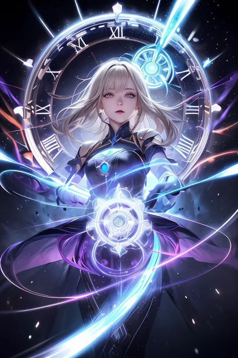 (masterpiece, best quality, ultra-detailed, best shadow), (detailed background,dark fantasy), (beautiful detailed face), high contrast, (best illumination, an extremely delicate and beautiful), ((cinematic light)), colorful, hyper detail, dramatic light, intricate details, (1girl, solo,white hair, sharp face,purple eyes, hair between eyes,dynamic angle), blood splatter, swirling black light around the character, depth of field,black light particles,(broken glass),magic circle,