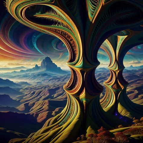 wallpaper, background, scenic landscape, tessellated, topographic style, psychedelic, highly detailed, sharp focus, fractal, <lora:ChronomancyAI:0.9>
