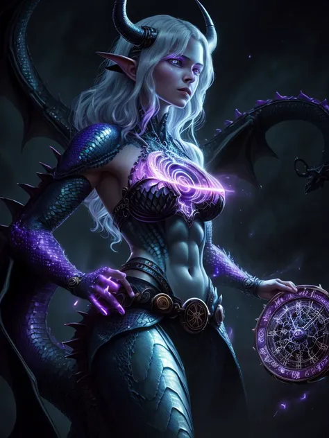 ultra detailed abstract painting of a cute pale draconian  MaiAIv2-1750, upper body, slim body, perfect anatomy, (dragon horns:1.2), BREAK (beautiful purple eyes) BREAK casting ChronomancyAI magic,
cowboy shot, small breasts, (blackish ChronomancyAI scaly skin:1.3),
hyperdetailed painting, luminism, 4k resolution, cinematic light,
Soft Lighting, Photographic Realism,
3d rendering, octane rendering, <lora:ChronomancyAI:.7>