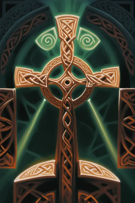 digital painting, <lora:EnvyCelticXL01:0.8>ruined celtic tomb