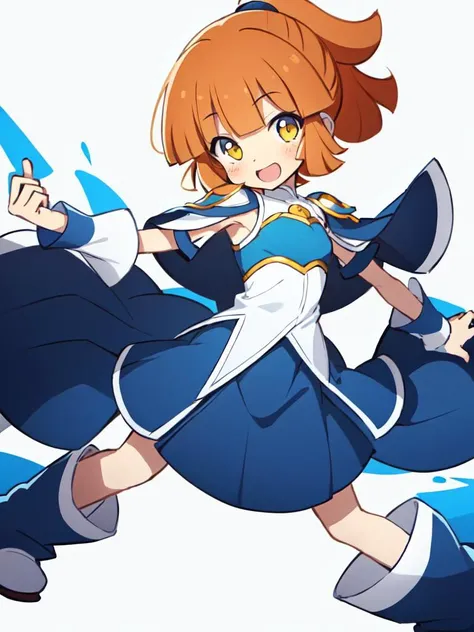 <lora:arle:0.8:ALL> arle nadja kawaii petit cute girl yellow eyes brown hair,half updo short topknot blue skirt, blue short sleeves, blue breast armor, white shirt, wrist cuffs blue capelet blue boots embarrassed nose blush smile style parody, +++ extremely quality extremely detailed absurdres high resolution, contrapposto glow shine like opal animeted <lora:hipoly3DModelLora_v10:0.2:NF> hiqcgbody ++ Faint lips,UC:realistic cute anime face cinematic angle Girl at the front single focus dynamic pose