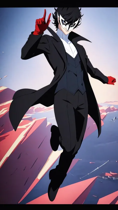 <lora:dsjoker-v2:1> dsjoker, 1boy, black coat, white mask, red gloves, smirk, <lora:anime minimalist:0.5> anime minimalist, BREAK, <lora:Fly-10:0.6> fly, floating, masterpiece, best quality, extremely detailed, highly quality, 4k, sharp focus, professional, sharp focus, award winning, cinematic lighting, octane render, unreal engine, volumetrics dtx, Wallpaper,