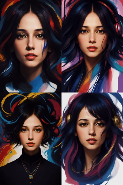 Chromatic Maestro: An abstract female character nas portrait of a talented musician, with her face immersed in a whirlwind of chromatic colors and musical notes. The artist's use of bold brushstrokes and abstract musical symbols captures the character's passion and artistic spirit.<lora:NaomiScott-RealVision-V1.0:1>
