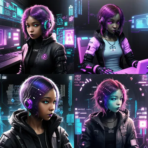 <lora:llngsh-000004:1.5> llngsh AND black woman, cyberpunk hacker