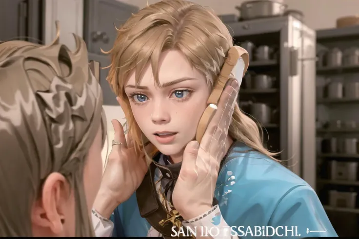 Highly detailed, High Quality, Masterpiece, beautiful, IdiotSandwichP2, <lora:IdiotSandwichP2:1>, 1boy, kitchen,  <lora:Link&Zelda:0.8>, cape