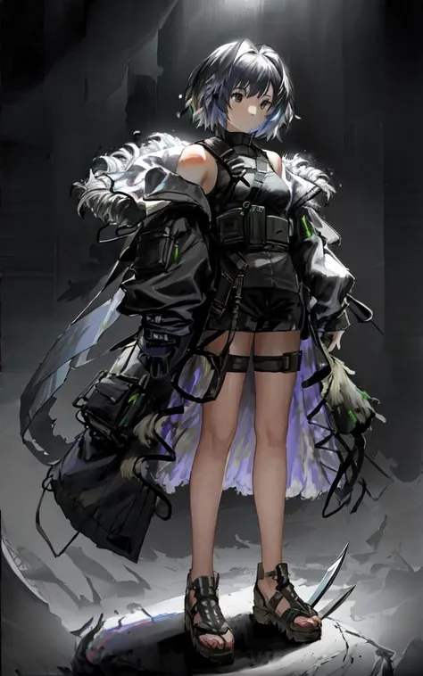1girl,solo,full body, \(arknights\), standing,holding,sickle