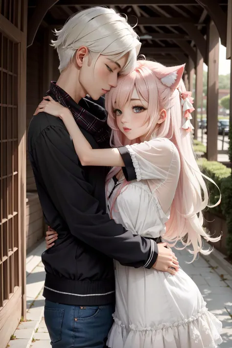 2 persons, ((1 girl, 1boy)), long hair, cat ears, cozy, red hair AND white hair,
<lora:HugsLoraV1.0-000001:1> HugsAI