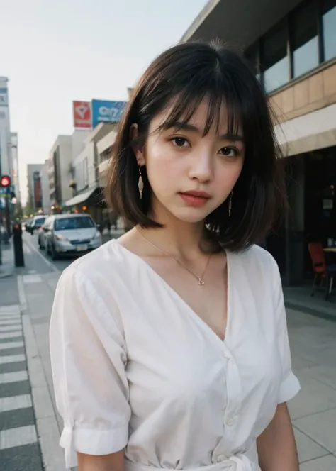 raw photo, (Polaroid photos, photos that look like they were taken with a Polaroid camera:1.1),
high-quality and detailed face, perfect face, (upper body:1.2), arms behind back,
a photograph 1girl, large breasts, wear a Cafe staff uniform , (angry:1.1), volumetric light, soft focus, (beautiful face,cute, pretty, beautiful woman:1.3)
outdoors, day light, ( white choppy hair:1.3), (freckles:0.5), (dark mole:0.3), grain, depth of field, soft lights, muted colors, sunshade, (wear a open blouse:1.3), wear a wristwatch, earrings, necklace,
Backgrounds in the ginza city, (in sidewalk cafe:1.3), sidewalk cafe, sitting on chair, in front of the table, shop, intersection, road, buildingin the background, pedestrian bridge, day light, table, glass water, cappuccino coffee, laptop on table, Detailed and well-documented background, many other customers, journal NaturalHand2-3500, natural skin texture, hyperrealism, hdr, hyperdetailed, RAW photo, photorealistic, best quality, highres, realistic, 8k, caustics, dynamic light, beautiful and delicate lips, delicate fingers, detailed pupil, real human skin,