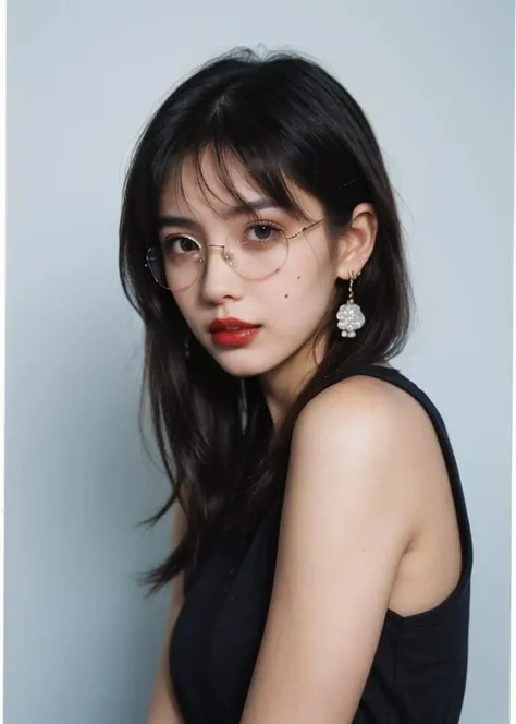 raw photo, (Polaroid photos, photos that look like they were taken with a Polaroid camera:1.1),
a photograph of Hungarian 1girl, (wear a sunglasses, earrings, jewelry, blue background, simple background, upper body, parted lips, sleeveless, shirt, red lips, black shirt, lipstick, looking at viewer, mole:1.3), standing,
clenched teeth, sweat, small breasts, sunshine, day light,
(cosmic nebulae hair, Jinx hair:1.36), front view, shiny skin
in the (prison :1.4),
summer,
dawn, natural skin texture, hyperrealism, hdr, hyperdetailed, RAW photo, photorealistic, best quality, highres, realistic, 8k, caustics, dynamic light, beautiful and delicate lips, delicate fingers, detailed pupil, real human skin,