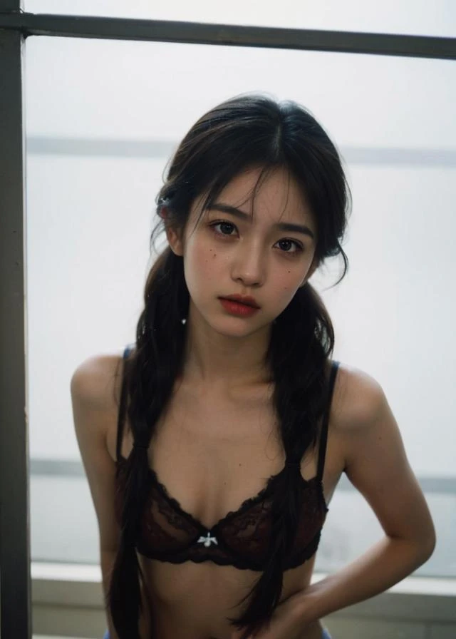 raw photo, (Polaroid photos, photos that look like they were taken with a Polaroid camera:1.1),
a photograph of Russian 1girl, (wear a Hipster panties :1.3), standing,
bored, sweat, small breasts, sunshine, day light,
(black hair, braid bunches hair:1.36), front view, shiny skin
in the (jail bars :1.4),
fall,
night, natural skin texture, hyperrealism, hdr, hyperdetailed, RAW photo, photorealistic, best quality, highres, realistic, 8k, caustics, dynamic light, beautiful and delicate lips, delicate fingers, detailed pupil, real human skin,