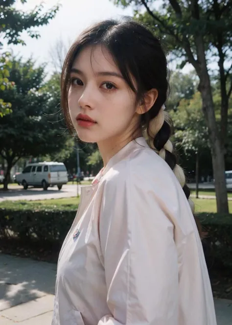 raw photo, (Polaroid photos, photos that look like they were taken with a Polaroid camera:1.1),
a photograph of Australian 1girl, (wear a Windbreaker :1.3), standing,
embarrassed, sweat, small breasts, sunshine, day light,
(Two-tone hair, twin braids hair:1.36), front view, shiny skin
in the ( park, trees,:1.4),
spring,
midday, natural skin texture, hyperrealism, hdr, hyperdetailed, RAW photo, photorealistic, best quality, highres, realistic, 8k, caustics, dynamic light, beautiful and delicate lips, delicate fingers, detailed pupil, real human skin,