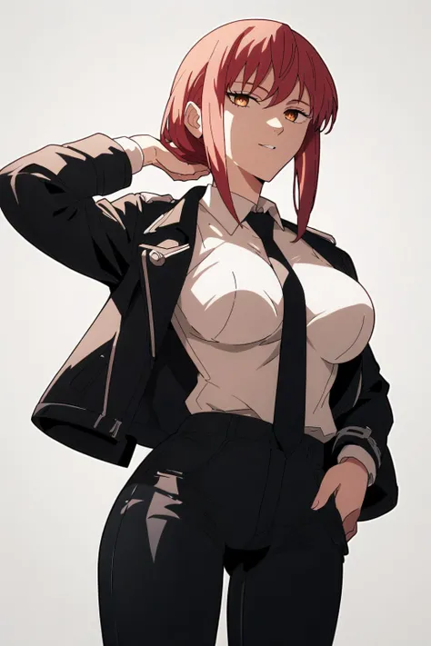 breast bags,<lora:breasts++-PD-breast_bags-1.0:1.4>, <lora:mak1ma0XL_Pony_v1:1> 1girl, mak1ma0, red hair, long hair, ringed eyes,blackjacket,white collared shirt,black necktie,black pants, Score_9, Score_8_up, Score_7_up, Score_6_up, Score_5_up, Score_4_up, BREAK,1girl in full growth, best quality, masterpiece, ultra-detailed, high quality,good quality,1 girl,(master piece,high resolution, ultra detailed,8K,16K),look at viewer