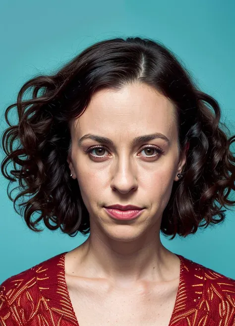 close up portrait of alanismorissette-ti , by Flora Borsi, style by Flora Borsi, bold, bright colours, ((Flora Borsi)), by Andreas Gursky