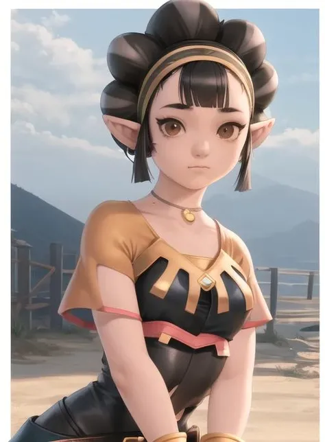 best quality, (masterpiece),(ultra-detailed), (high quality), (high resolution),  <lora:kina:.7>,1girl, ^_^, black hair, boots,, brown eyes, closed mouth, cloud, hairband, jewelry, kina, monochrome, necklace, night,  short hair, solo, upper body, pointy ears,