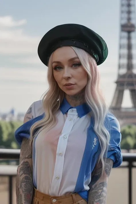 DEN_bambigirl07_OF,
(in Paris wearing a (shirt:1.3) and (beret:1.2), france, (French:1.2), Paris, Eifel tower, scenic:1.2),
bokeh, f1.4, 40mm, photorealistic, raw, 8k, textured skin, skin pores, intricate details  <lora:epi_noiseoffset2:1>, epiCRealism