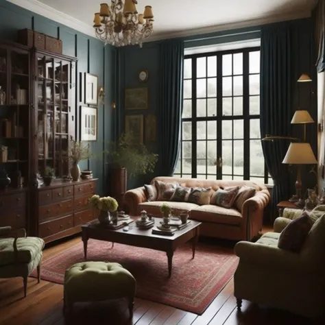 <lyco:English_style_interior_design_Sa_May:1.0> British style a country England style little living room