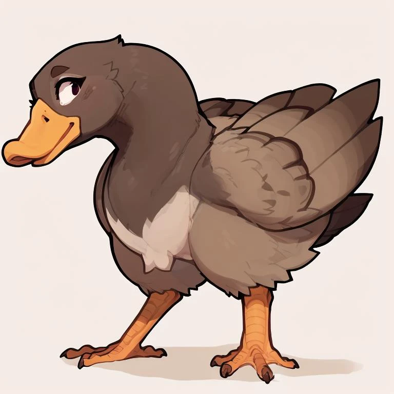 by inkplasm, (by bigcozyorca:0.8), by cumbread, by ismail inceoglu, by nezumi \(artist\),
(photorealistic,:1.2) SFW, (blank_expression,:1.2) looking_at_viewer, side view, solo, (feral, duck, anseriform, avian, wings, winged arms, tail feathers, webbed feet, anatid bill:1.4), full-length portrait,
simple background, white background,
<lora:astyle_Furtastic_Detailer:1>