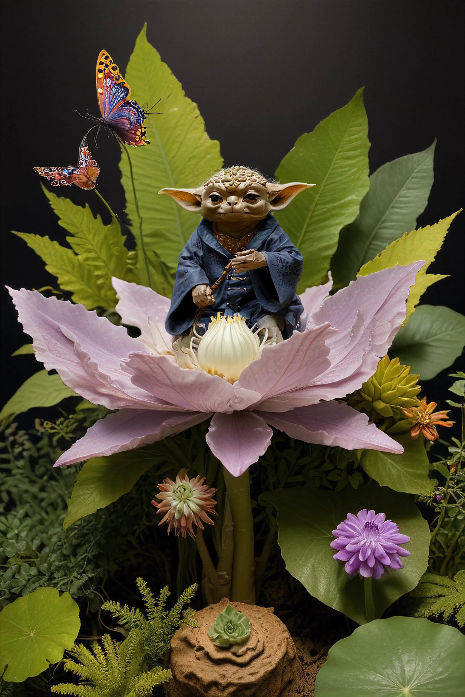 trompe - l'oeil, everlasting, god rays / crepuscular rays, godot engine, photorealistic, high dynamic range, surrealism art, digital animation, exceptional, 16k, resourceful, syntax,female yoda's species, priest is riding on Glass Frog and vast royalpurple tufted conical plant, textured texture (e.g., textured stem) aerial herbaceous stem, smooth, pinnately-compound sessile leaf, longitudinal venation, rosette-basal, wavy leaf margin, bluish-white racemose clustered flower, bilabiate, mahogany capsule fruit, blotchy, aposepalous, opposite, tuberous root in a coastline, cave spider,murky waters setting,use of decorative fans and handheld accessories,full body,<lora:OMG-Is-DucHaiten_v1.0:0.5>,<lora:PAseer-SDXL-AcceleratorLighting:1>,